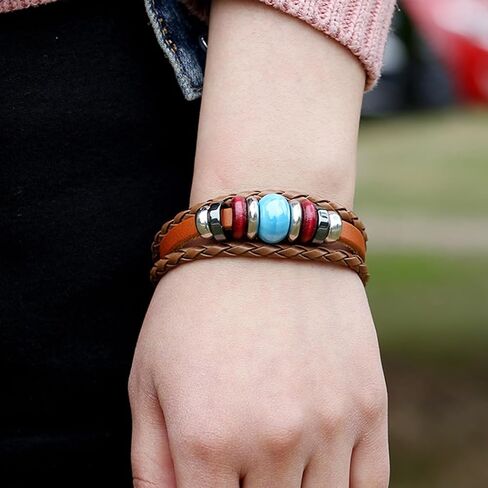 Dmaiy Leather Boho Bracelet Womens Wrap Bracelets Beaded Rose Bracelet Jewelry for Women and Men in Kuwait