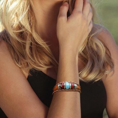 Dmaiy Leather Boho Bracelet Womens Wrap Bracelets Beaded Rose Bracelet Jewelry for Women and Men in Kuwait