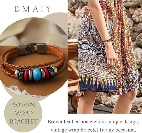 Dmaiy Leather Boho Bracelet Womens Wrap Bracelets Beaded Rose Bracelet Jewelry for Women and Men in Kuwait