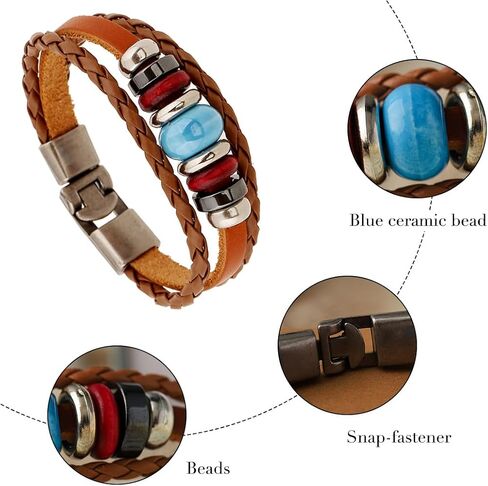 Dmaiy Leather Boho Bracelet Womens Wrap Bracelets Beaded Rose Bracelet Jewelry for Women and Men in Kuwait