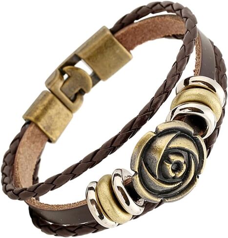 Dmaiy Leather Boho Bracelet Womens Wrap Bracelets Beaded Rose Bracelet Jewelry for Women and Men in Kuwait