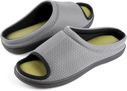 Zizor Men's Memory Foam Open Toe Slippers, Slip On Breathable House Shoes with Indoor Outdoor Anti-Skid Rubber Sole in Kuwait