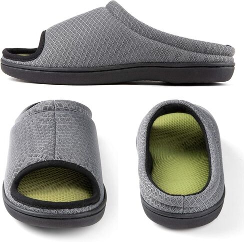 Zizor Men's Memory Foam Open Toe Slippers, Slip On Breathable House Shoes with Indoor Outdoor Anti-Skid Rubber Sole in Kuwait
