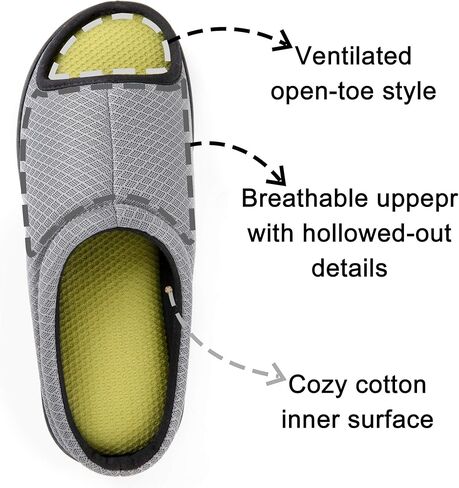 Zizor Men's Memory Foam Open Toe Slippers, Slip On Breathable House Shoes with Indoor Outdoor Anti-Skid Rubber Sole in Kuwait