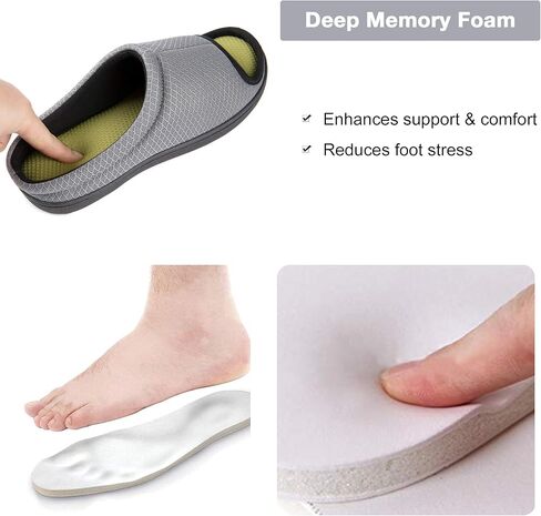 Zizor Men's Memory Foam Open Toe Slippers, Slip On Breathable House Shoes with Indoor Outdoor Anti-Skid Rubber Sole in Kuwait