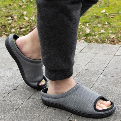 Zizor Men's Memory Foam Open Toe Slippers, Slip On Breathable House Shoes with Indoor Outdoor Anti-Skid Rubber Sole in Kuwait