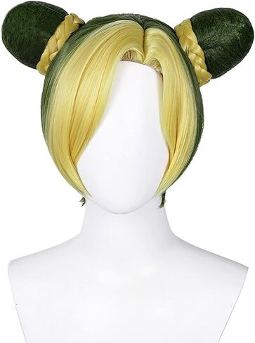 PWEINCY JJBA Jolyne Kujo Cosplay Wig Jolyne Cujoh Buns Braided Synthetic Hair Green Blue in Saudi Arabia