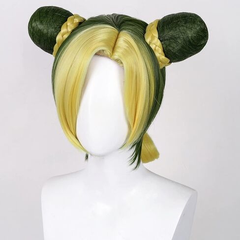 PWEINCY JJBA Jolyne Kujo Cosplay Wig Jolyne Cujoh Buns Braided Synthetic Hair Green Blue in Saudi Arabia