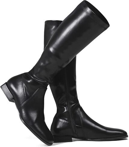 GENSHUO Knee High Boots for Women Comfy Flat Heel Vintage Square Toe Fall Winter Solid Side Zipper Costume Knight Booties in Kuwait