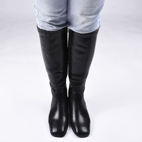 GENSHUO Knee High Boots for Women Comfy Flat Heel Vintage Square Toe Fall Winter Solid Side Zipper Costume Knight Booties in Kuwait