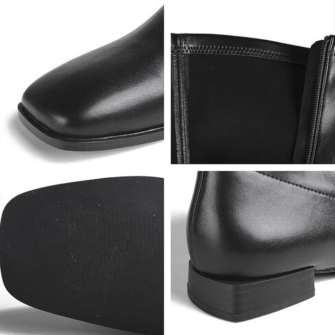 GENSHUO Knee High Boots for Women Comfy Flat Heel Vintage Square Toe Fall Winter Solid Side Zipper Costume Knight Booties in Kuwait