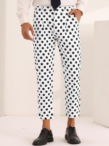 Lars Amadeus Polka Dots Cropped Dress Pants for Men's Slim Fit Business Ankle Length Pants in Kuwait