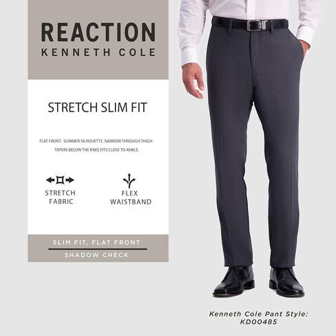 Kenneth Cole Reaction Men's Shadow Check Stretch Slim Fit Dress Pant, Black, 40x32 in Saudi Arabia