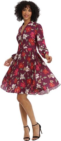 Maggy London Women's V-Neck Pleated Skirt Dress Career Workwear Desk to Dinner Event Party Guest of in Kuwait