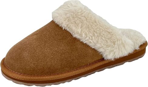Clarks Womens Open Back Suede Leather Comfort Clog Slipper JMS0583C - Plush Faux Fur Trim - Indoor Outdoor House Slippers For Women in Saudi Arabia