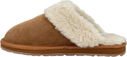 Clarks Womens Open Back Suede Leather Comfort Clog Slipper JMS0583C - Plush Faux Fur Trim - Indoor Outdoor House Slippers For Women in Saudi Arabia