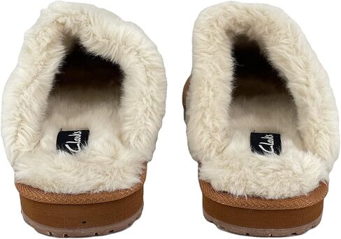 Clarks Womens Open Back Suede Leather Comfort Clog Slipper JMS0583C - Plush Faux Fur Trim - Indoor Outdoor House Slippers For Women in Saudi Arabia