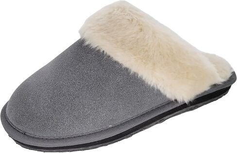 Clarks Womens Open Back Suede Leather Comfort Clog Slipper JMS0583C - Plush Faux Fur Trim - Indoor Outdoor House Slippers For Women in Saudi Arabia