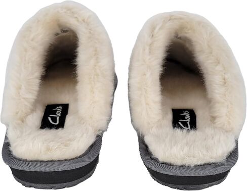 Clarks Womens Open Back Suede Leather Comfort Clog Slipper JMS0583C - Plush Faux Fur Trim - Indoor Outdoor House Slippers For Women in Saudi Arabia