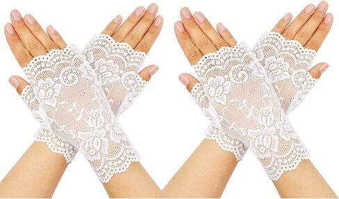 Vinaderhom Women‘s Lace Fingerless Gloves 2 Pairs Short Bridal Lace Gloves for Wedding 80s Costume Theme Tea Party in Kuwait