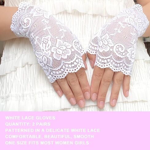 Vinaderhom Women‘s Lace Fingerless Gloves 2 Pairs Short Bridal Lace Gloves for Wedding 80s Costume Theme Tea Party in Kuwait