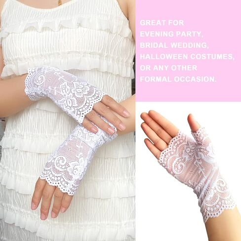 Vinaderhom Women‘s Lace Fingerless Gloves 2 Pairs Short Bridal Lace Gloves for Wedding 80s Costume Theme Tea Party in Kuwait