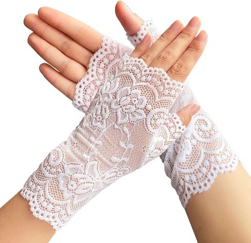 Vinaderhom Women‘s Lace Fingerless Gloves 2 Pairs Short Bridal Lace Gloves for Wedding 80s Costume Theme Tea Party in Kuwait