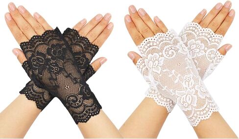 Vinaderhom Women‘s Lace Fingerless Gloves 2 Pairs Short Bridal Lace Gloves for Wedding 80s Costume Theme Tea Party in Kuwait