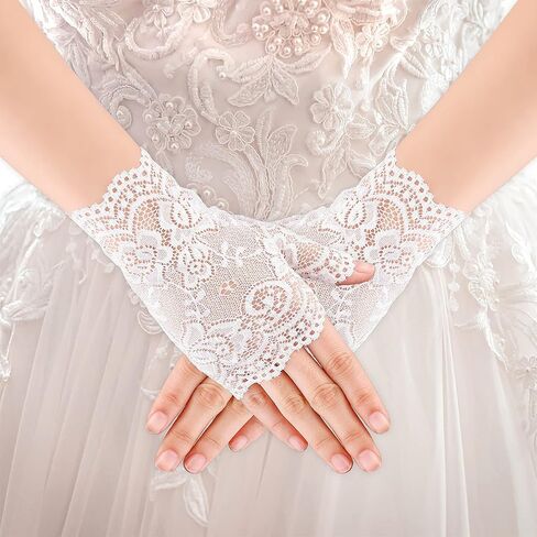 Yolev 3 Pairs Women's Short Lace Gloves Fingerless Floral Gloves Bridal Prom Gloves for Wedding Tea Party Costume Accessories in Saudi Arabia