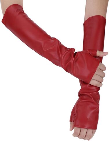 Aiphamy Womens Long Fingerless PU Leather Gloves Elegant Opera Mittens Gloves for Proms Halloween Cosplay Costumn Party in Kuwait