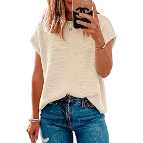 Women Short Sleeve Sweater Tops Spring 2024 Sleeveless Sweater Vest Casual Knit Cap Sleeve Sweater Tanks