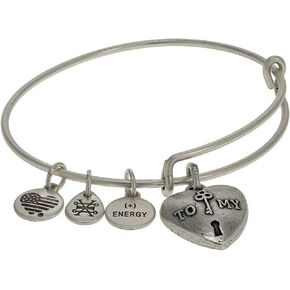 Alex and Ani Connections Expandable Bangle for Women, Love Symbols Charms, Rafaelian Finish, 2 to 3.5 in