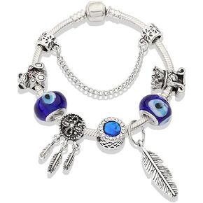 SNOLLOWYY Evil Eye Handmade Bracelet For Women Girls, 7.5" Crystal Charm Bracelet Bangle with Gift Box Set in Saudi Arabia