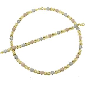 مجموعة Bling Bling NY للسيدات من ANTI-TARNISH مصنوعة من الفضة الإسترلينية عيار 925 وقلادة XOXO من Stampato Hugs & Kisses وقلادة وسوار مجموعة قلوب الحب والصداقة والعلاقة (لون ذهبي، لون ثلاثي) in Kuwait