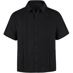 Makkrom Boys Guayabera Short Sleeve Button Down Linen Lapel Casual Camp Beach Shirts in Kuwait