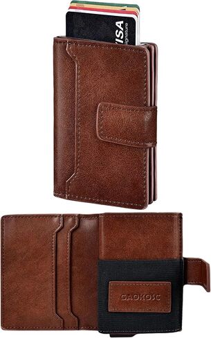 GaoKosc Credit Card Holder with RFID Blocking,Pop Up Cards Slim Leather Wallet,Bifold Pocket Wallet with Banknote Slot and ID Window for Men in Saudi Arabia