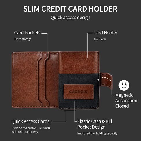 GaoKosc Credit Card Holder with RFID Blocking,Pop Up Cards Slim Leather Wallet,Bifold Pocket Wallet with Banknote Slot and ID Window for Men in Saudi Arabia
