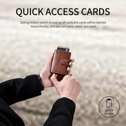 GaoKosc Credit Card Holder with RFID Blocking,Pop Up Cards Slim Leather Wallet,Bifold Pocket Wallet with Banknote Slot and ID Window for Men in Saudi Arabia