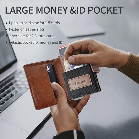 GaoKosc Credit Card Holder with RFID Blocking,Pop Up Cards Slim Leather Wallet,Bifold Pocket Wallet with Banknote Slot and ID Window for Men in Saudi Arabia