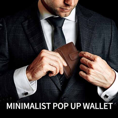 GaoKosc Credit Card Holder with RFID Blocking,Pop Up Cards Slim Leather Wallet,Bifold Pocket Wallet with Banknote Slot and ID Window for Men in Saudi Arabia