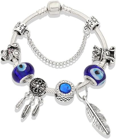 SNOLLOWYY Evil Eye Handmade Bracelet For Women Girls, 7.5" Crystal Charm Bracelet Bangle with Gift Box Set in Saudi Arabia