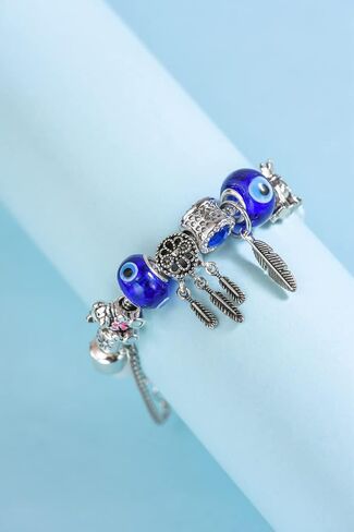 SNOLLOWYY Evil Eye Handmade Bracelet For Women Girls, 7.5" Crystal Charm Bracelet Bangle with Gift Box Set in Saudi Arabia