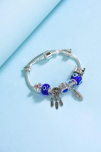 SNOLLOWYY Evil Eye Handmade Bracelet For Women Girls, 7.5" Crystal Charm Bracelet Bangle with Gift Box Set in Saudi Arabia