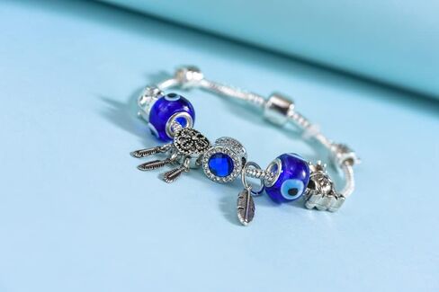 SNOLLOWYY Evil Eye Handmade Bracelet For Women Girls, 7.5" Crystal Charm Bracelet Bangle with Gift Box Set in Saudi Arabia