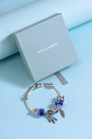 SNOLLOWYY Evil Eye Handmade Bracelet For Women Girls, 7.5" Crystal Charm Bracelet Bangle with Gift Box Set in Saudi Arabia