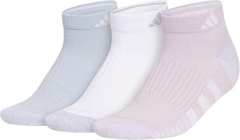 adidas Women's Cushioned Low Cut Socks (3-pair) With Arch Compression, Silver Dawn Grey/White/Wonder Blue, Medium in Saudi Arabia