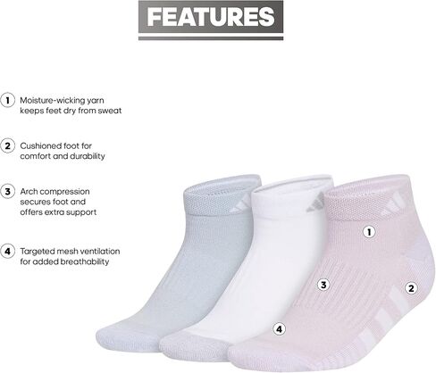 adidas Women's Cushioned Low Cut Socks (3-pair) With Arch Compression, Silver Dawn Grey/White/Wonder Blue, Medium in Saudi Arabia
