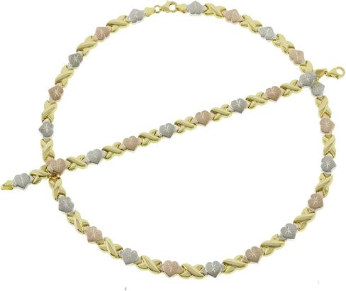 مجموعة Bling Bling NY للسيدات من ANTI-TARNISH مصنوعة من الفضة الإسترلينية عيار 925 وقلادة XOXO من Stampato Hugs & Kisses وقلادة وسوار مجموعة قلوب الحب والصداقة والعلاقة (لون ذهبي، لون ثلاثي) in Kuwait