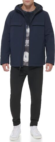 DKNY Men's Performance Tech Hooded Modern Storm Coat, Navy in Saudi Arabia