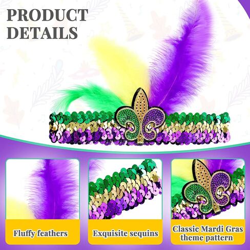 Geyoga 5 Packs Mardi Gras Outfit for Women, Mardi Gras Costume Accessories Set, Beads Necklaces Shawl Scarf Feather Headband Dangle Earrings Masquerade Eye Mask Carnival Costumes in Saudi Arabia